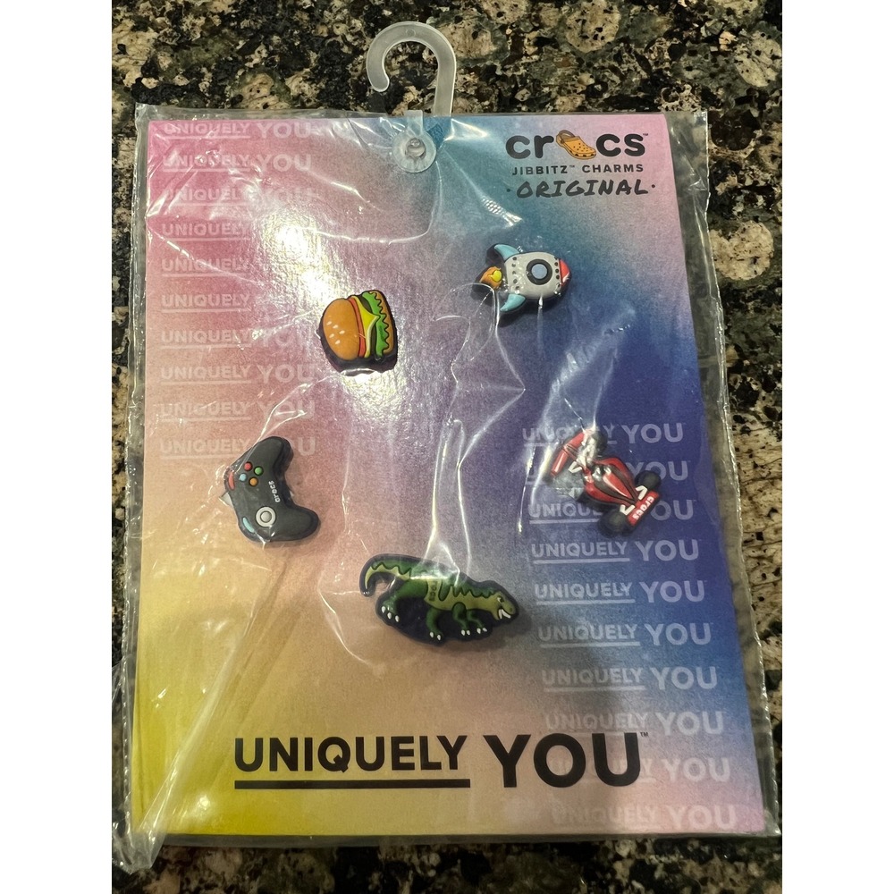 Crocs Jibbitz Charms Tiny Boy Favorites 5 Pack Dinosaur Rocket Car 10016345 NEW